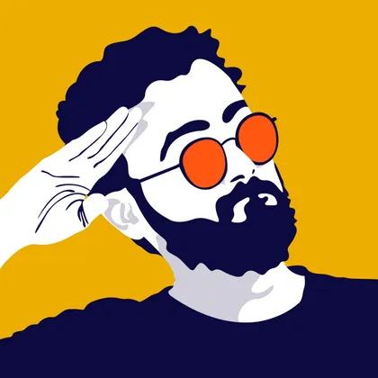 Meghnerd's channel logo: an illustration of Meghnad saluting, in round orange sunglasses