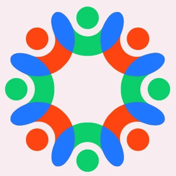 Project Omelette logo: a ring of figures in orange, green and blue, holding hands
